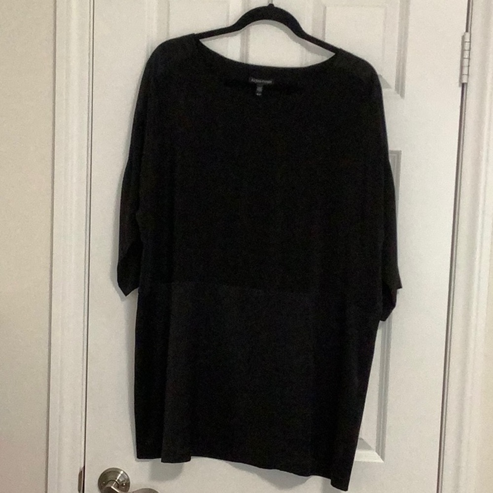 Eileen Fisher Black Oversized Silk Tunic with 3/4 Sleeves